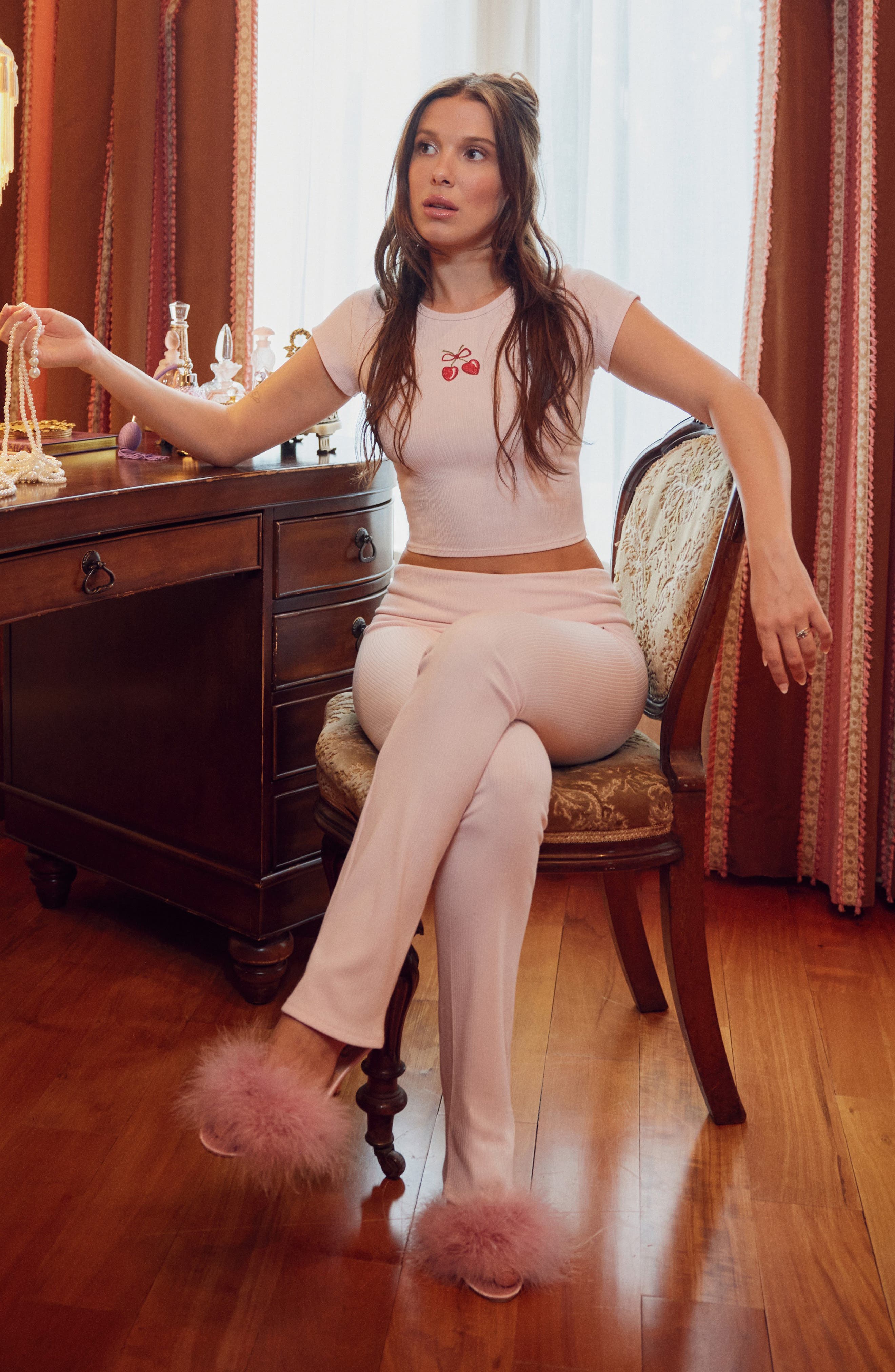 Cherry High Waist Foldover Rib Pants - image 4