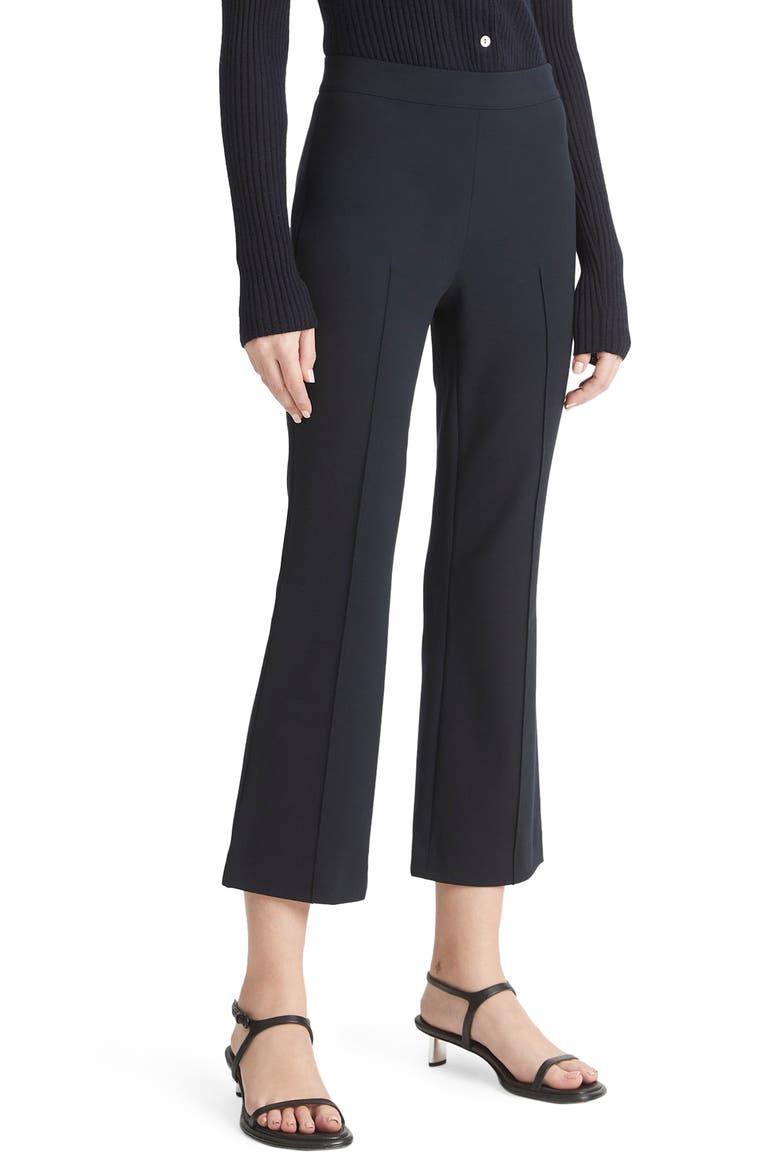 Pintuck Crop Flare Cotton Blend Pants, Alternate, color, COASTAL