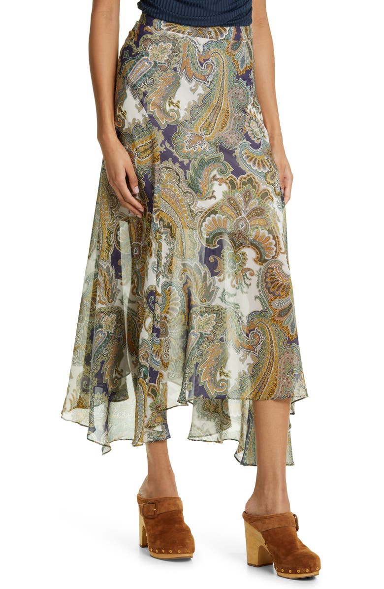 Veronica Beard Karima Paisley Asymmetric Silk Midi Skirt, Main, color,