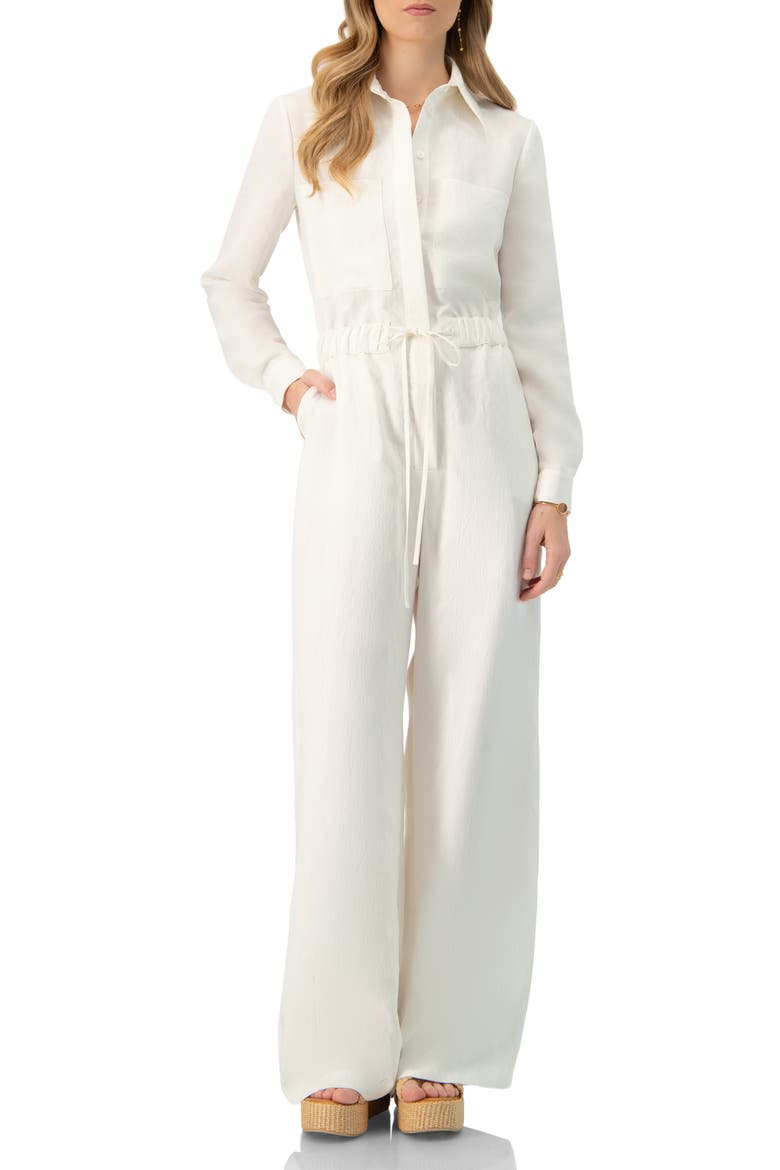 Linene Long Sleeve Collared Jumpsuit, Main, color, Ivory
