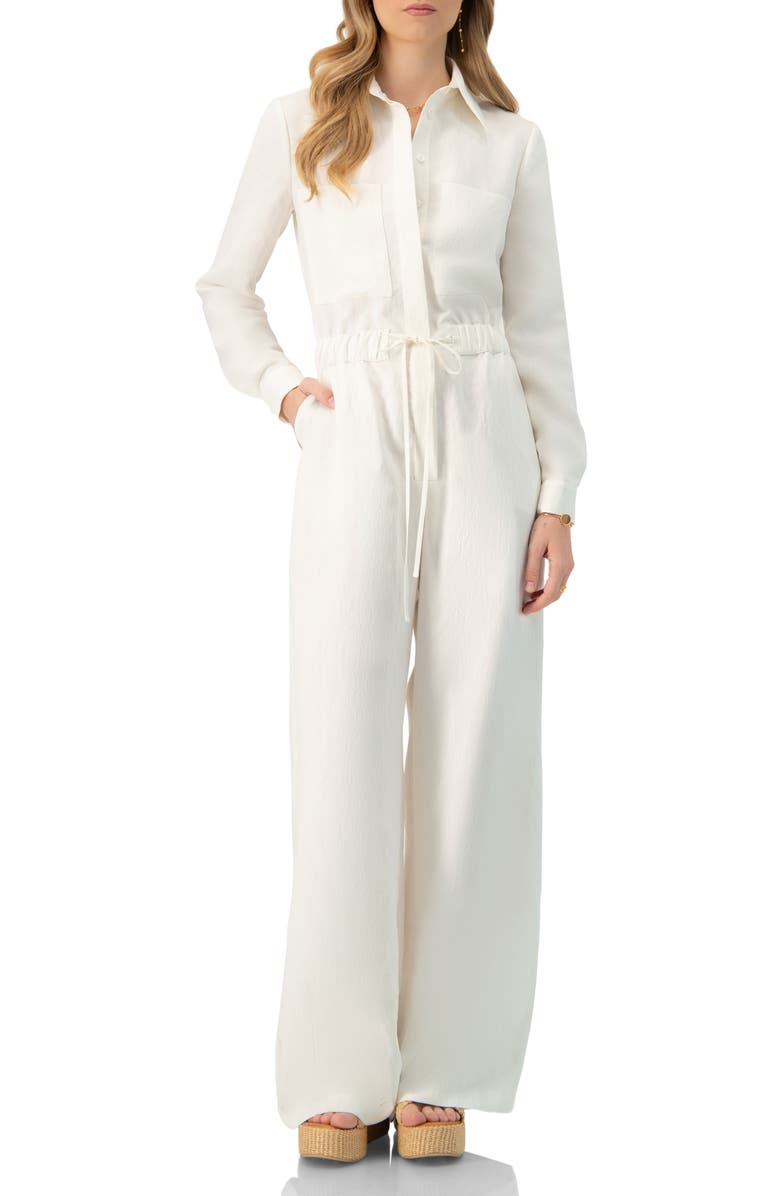 IVONNE Linene Long Sleeve Collared Jumpsuit, Main, color, Ivory