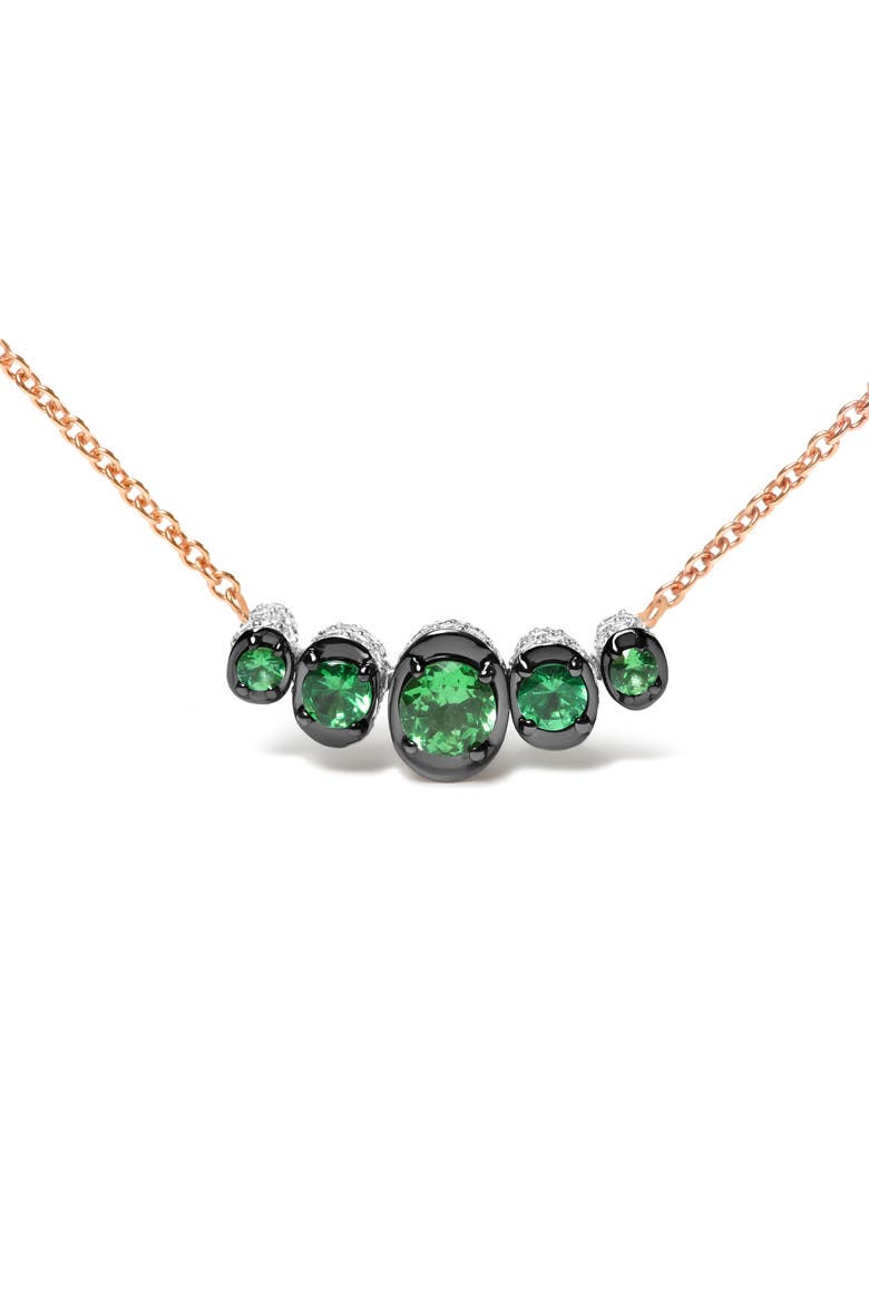 18K Gold 3/4 Ctw Diamonds & Tsavorite Curved Bar Choker Necklace, Alternate, color, Pink