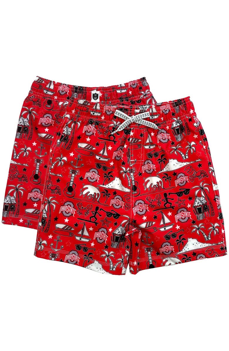 Wes & Willy Youth Wes & Willy Scarlet Ohio State Buckeyes Luau Swim Trunks, Main, color, 