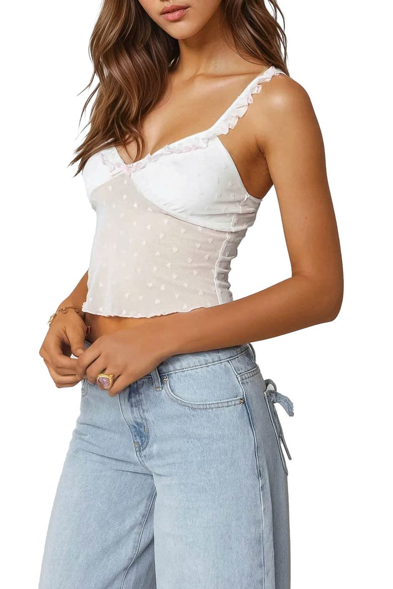 Posey Heart Embroidery Stretch Cotton Mesh Tank, Alternate, color, WHITE