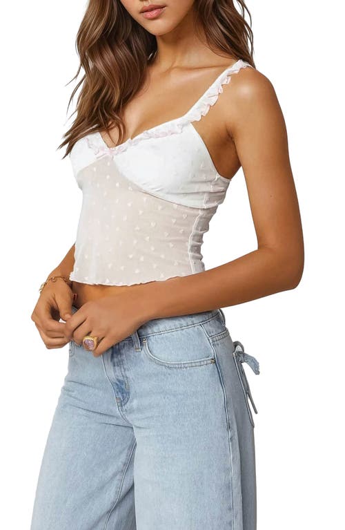 Edikted Posey Heart Embroidery Stretch Cotton Mesh Tank In White