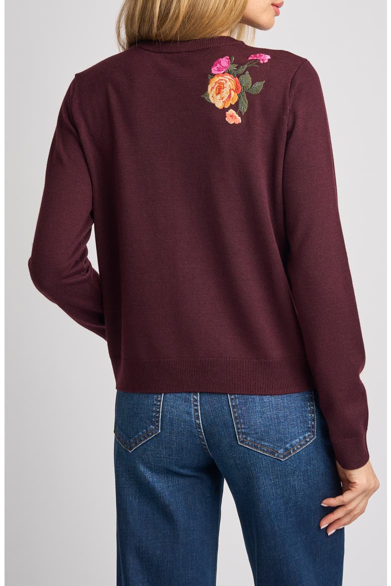 Elain Flowers Embroidered Cardigan, Alternate, color, BURGUNDY GRAPE