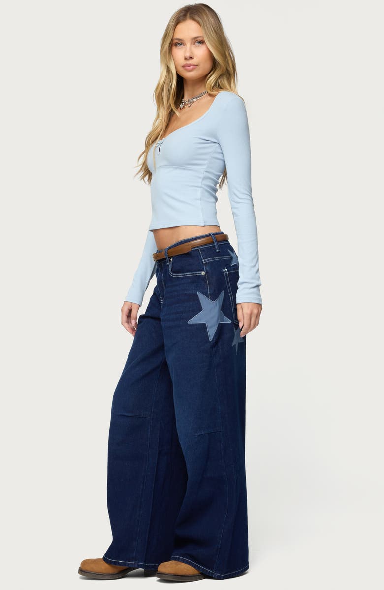 EDIKTED Trish Stars Low Rise Wide Leg Jeans, Alternate, color, Indigo-Blue-Raw-Wash