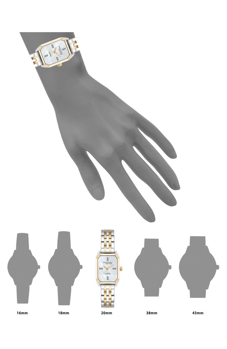 Anne Klein Mixed Metal Diamond Dial Three Hand Quartz Watch, 26mm x 37mm, Alternate, color, Silver/ Two-Tone