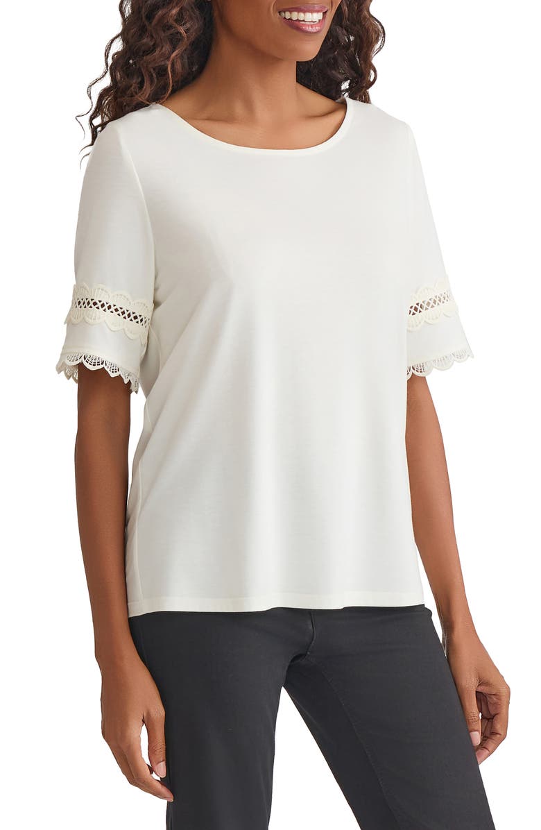 Jones New York Lace Cutout Trim Top, Alternate, color, Jones White