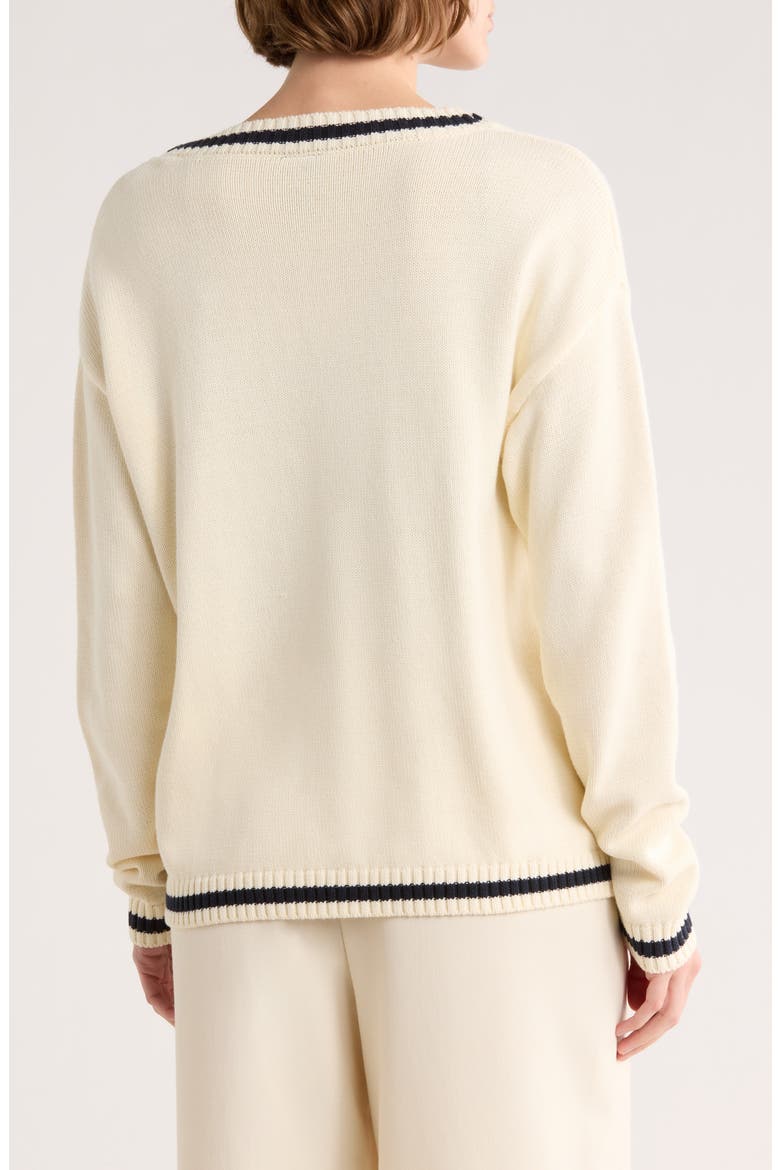 Varsity Cotton Cardigan, Alternate, color, CREAM/ NAVY