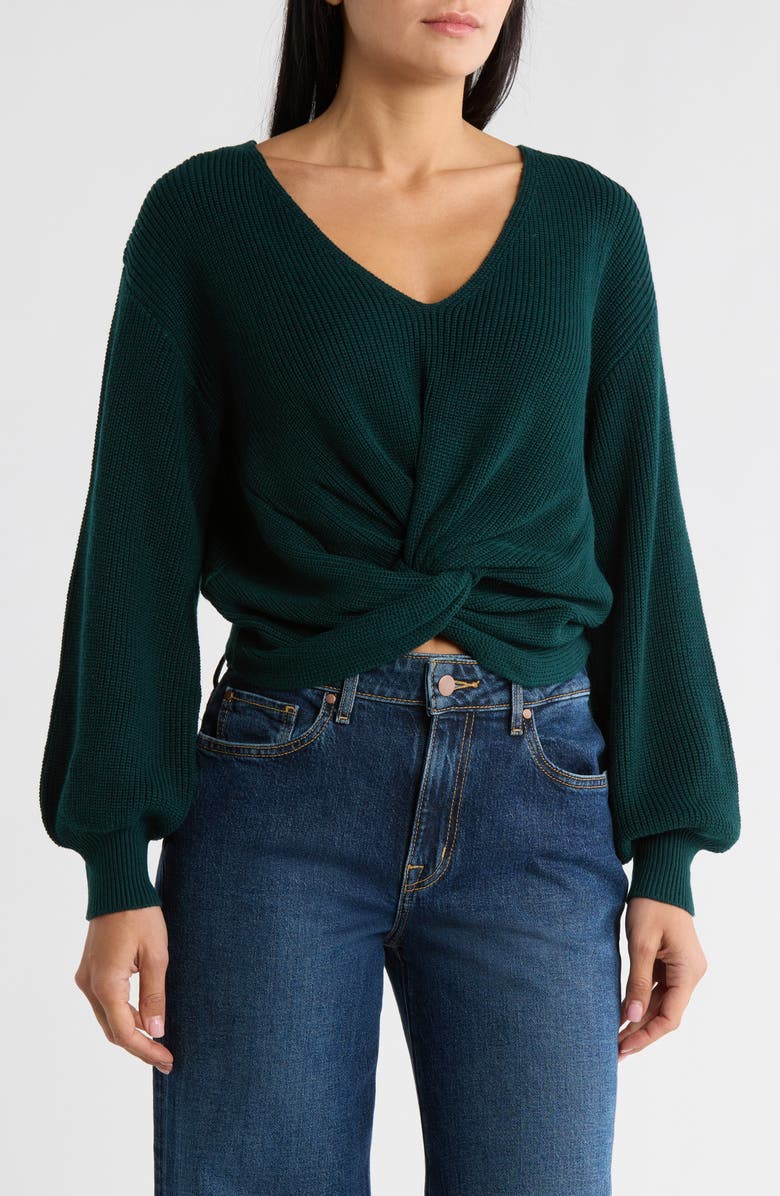 Lucy Paris Scott Twist Front Sweater, Main, color, Green