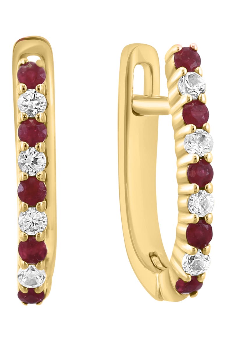 14k Gold Plated Ruby Huggie Hoop Earrings, Main, color, RED