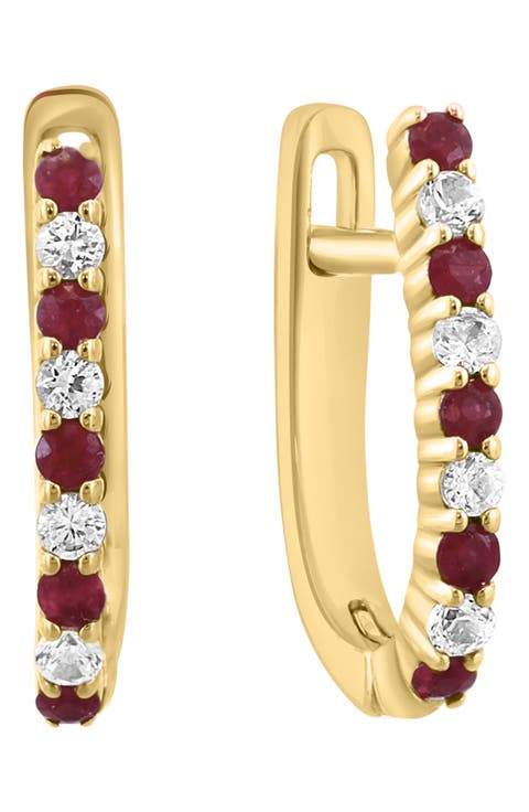 14k Gold Plated Ruby Huggie Hoop Earrings