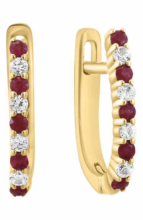 14k Gold Plated Ruby Huggie Hoop Earrings