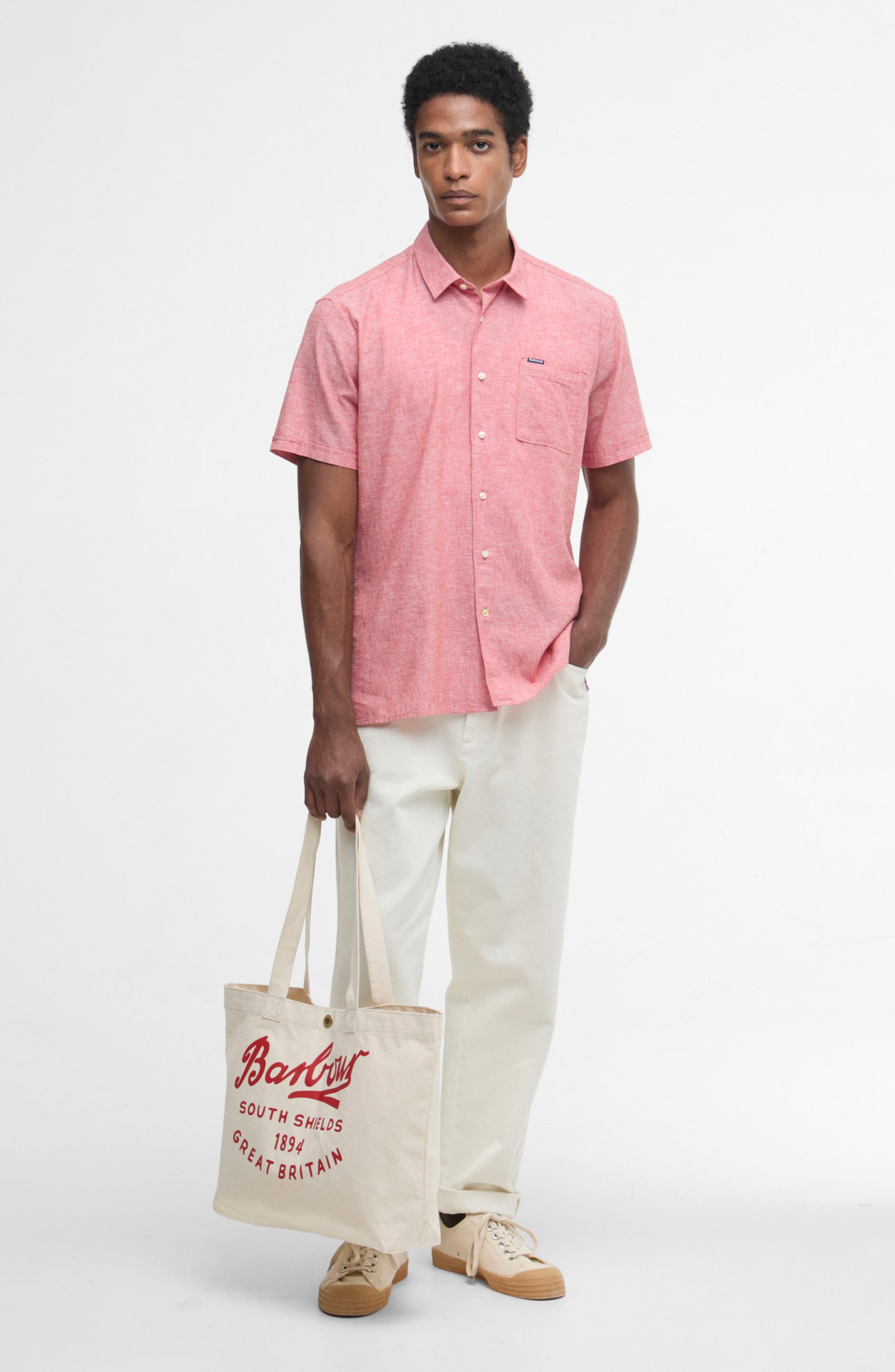 Barbour Script Cotton Canvas Tote, Alternate, color, Red Logo
