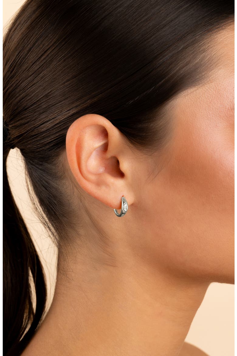 Camila Marquis Cubic Zirconia Huggie Hoop Earrings, Alternate, color, SILVER