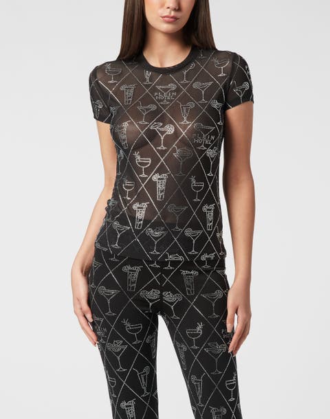 Tulle Sexy Pure Fit T-Shirt Cocktails Crystal Women