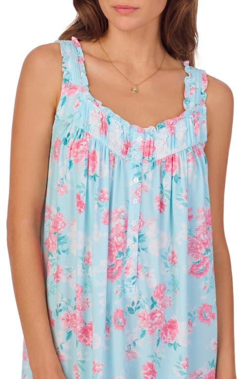 Eileen West Floral Sleeveless Short Jersey Chemise In Aqua Fl