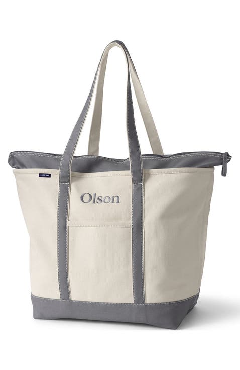 Zip Top Long Handle Canvas Tote Bag