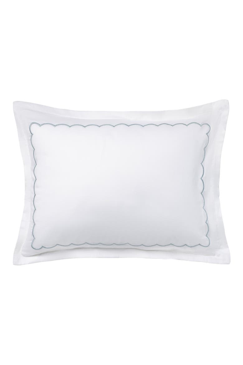 Scallop Hotel Duvet Cover, Sheet & Shams Set, Alternate, color, WHITE/ BLUE