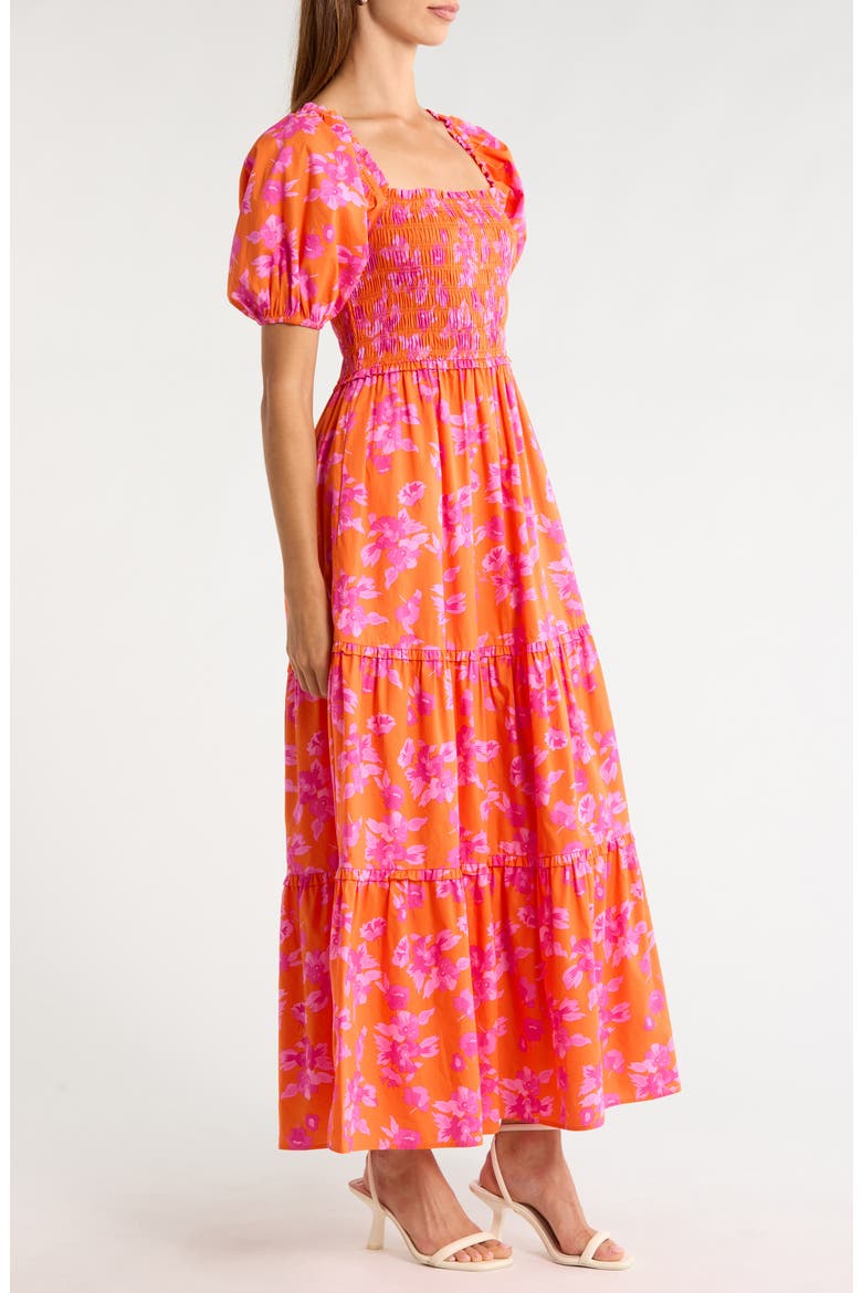 Cala Floral Tiered Cotton Maxi Dress, Alternate, color, ORANGE-PINKS-MULTI