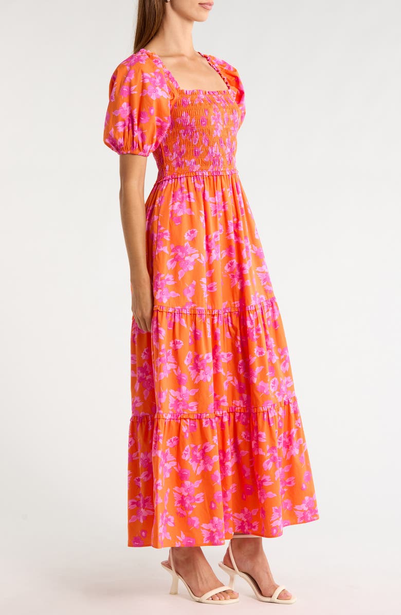 SUGARLIPS Cala Floral Tiered Cotton Maxi Dress, Alternate, color, Orange-Pinks-Multi