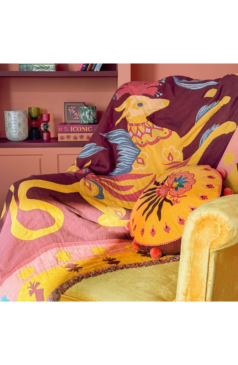 Zsa Zsa Zsu Novelas Fringed Jacquard 100% Cotton Throw 54X71 In, Alternate, color, Burgundy