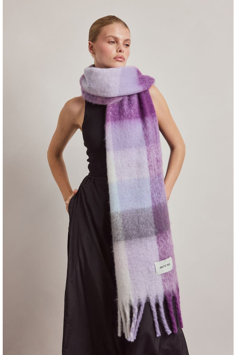 The Reykjavik Check Fringe Scarf, Alternate, color, WILD LILAC
