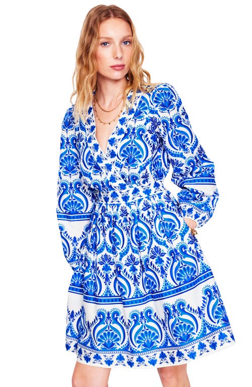 Shop Boden Mya Print Long Sleeve Cotton Dress In Blue, Ornamental Floral