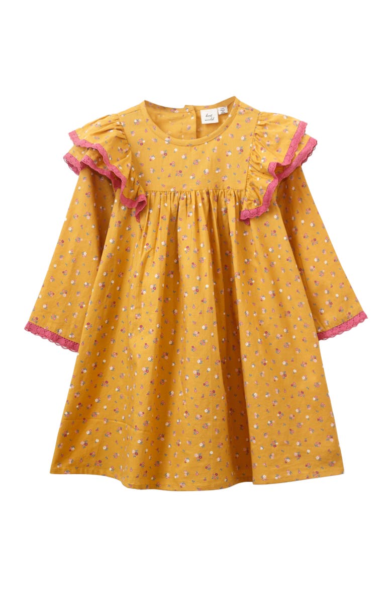 Toddler Flutter Sleeves Dress with Lace Trim | Provence Meadow, Alternate, color, Mustard