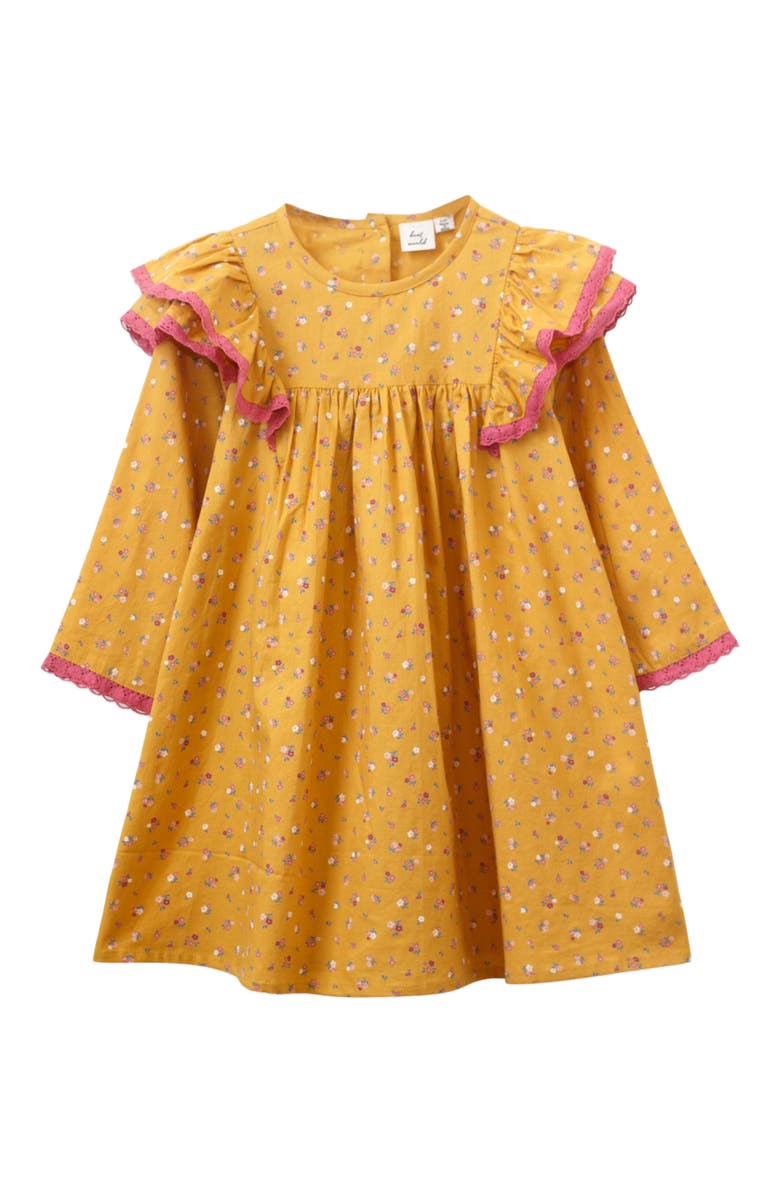 Beet World Toddler Flutter Sleeves Dress with Lace Trim | Provence Meadow, Alternate, color, Mustard