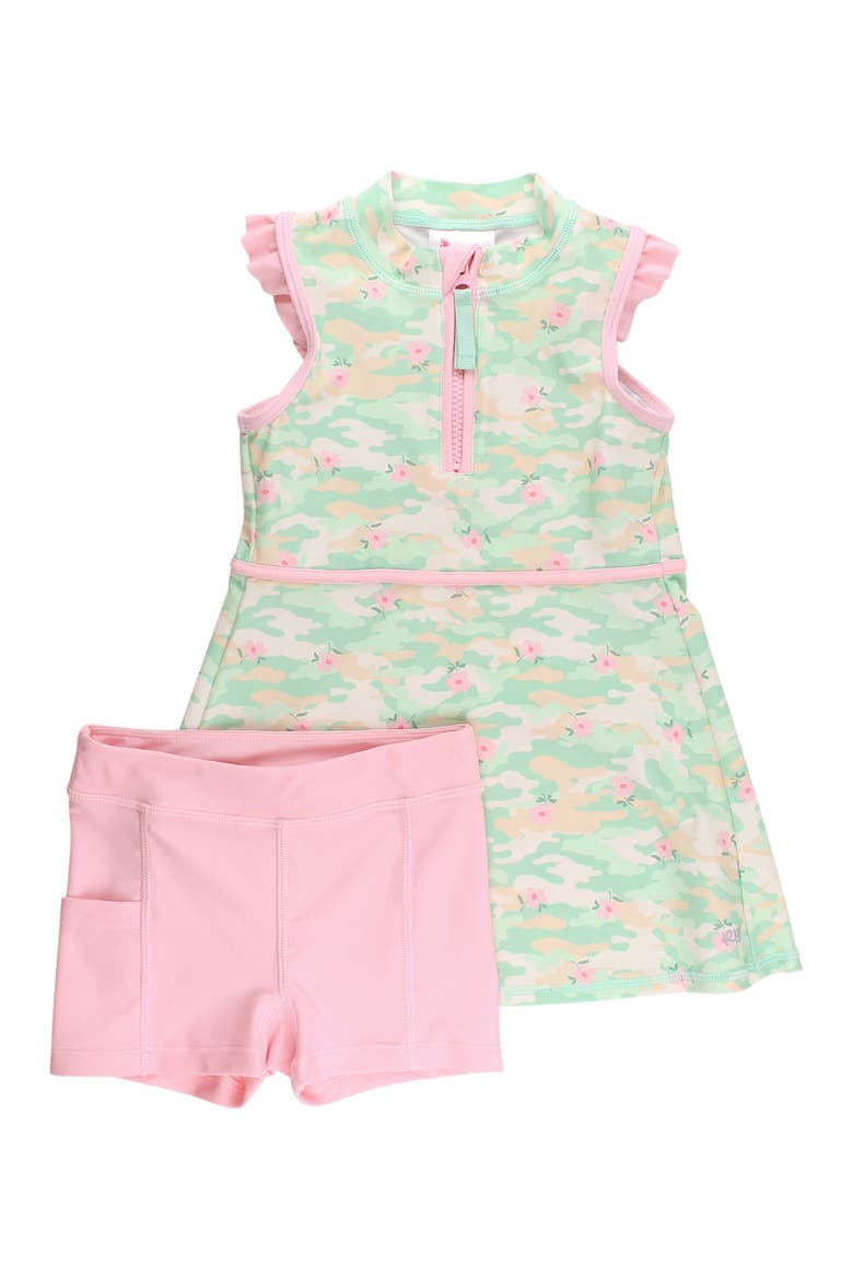 Girls Sleeveless Zip Ruffle Sleeve UPF50+ Active Dress, Main, color, Sage Blossom Camo