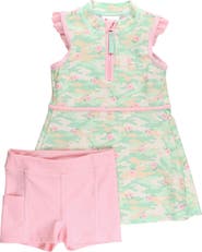 RuffleButts Girls Sleeveless Zip Ruffle Sleeve UPF50+ Active Dress