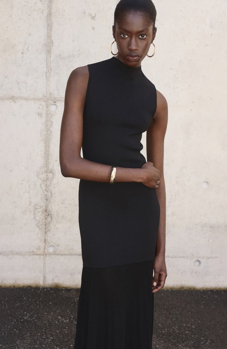 MANGO Sleeveless A-Line Dress, Alternate, color, Black