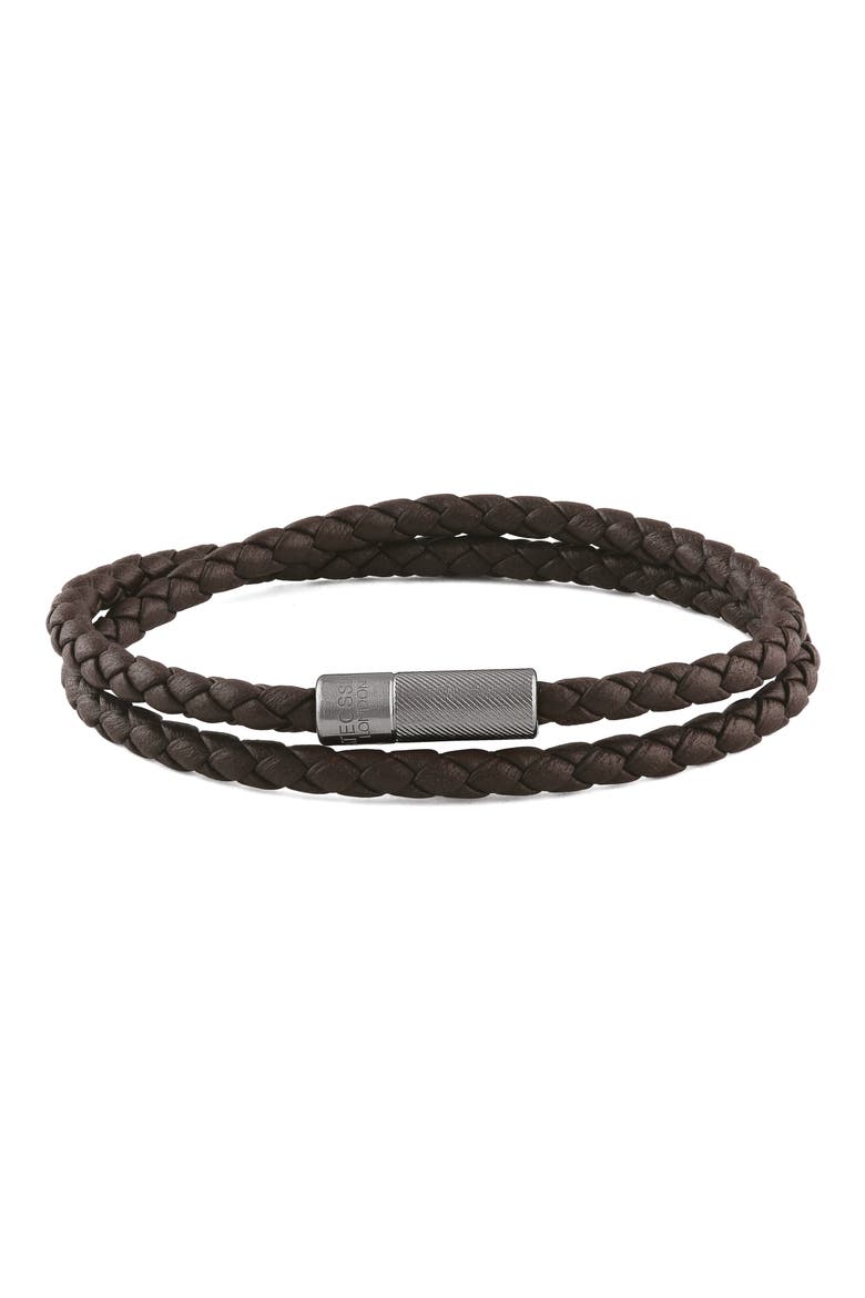 Men's Pop Rigato Braided Leather Bracelet, Main, color, BROWN