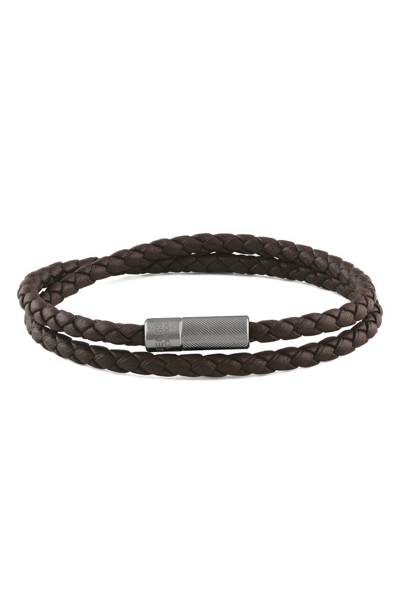 Tateossian Men's Pop Rigato Braided Leather Bracelet, Main, color, Brown