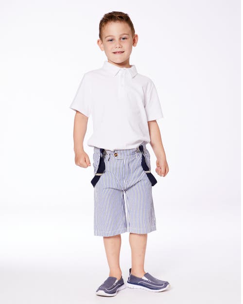 Deux Par Deux Boy's Short Sleeve Polo Shirt White In White