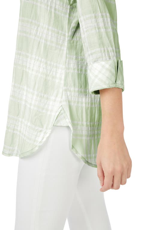 Foxcroft Germaine Plaid Tunic Blouse In Sea Mist