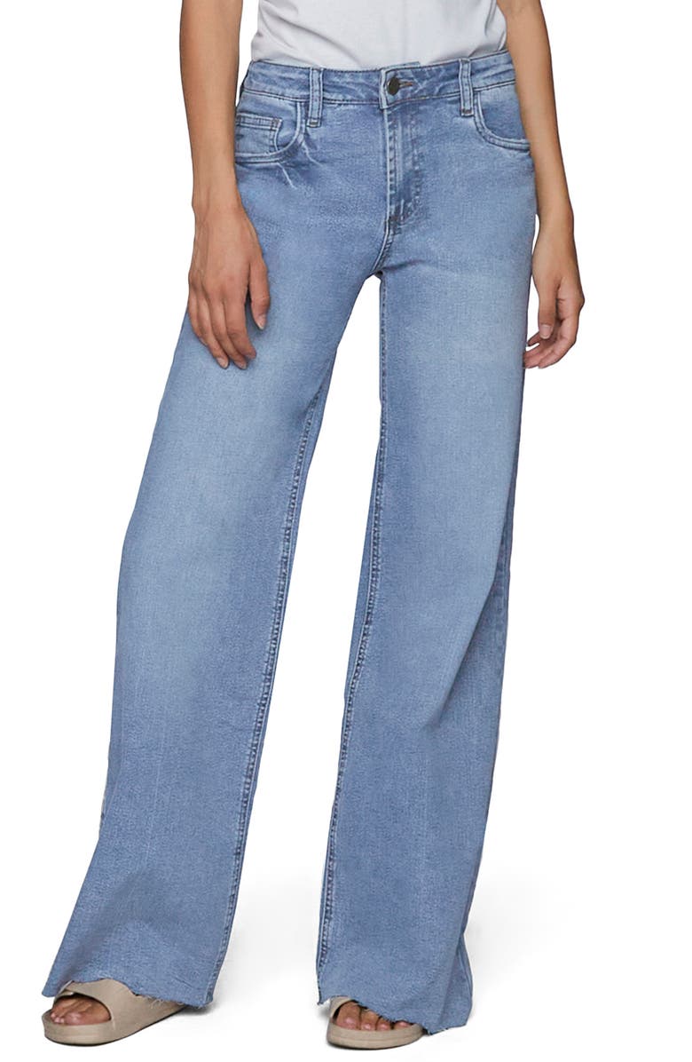 HINT OF BLU Raw Hem Wide Leg Jeans, Main, color,
