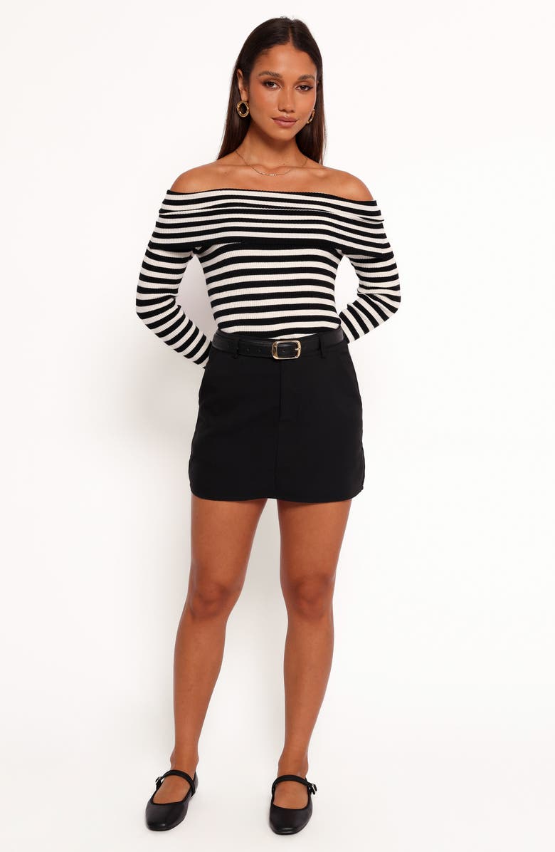 Petal & Pup Ellora Stripe Foldover Off the Shoulder Rib Top, Alternate, color, Black Cream