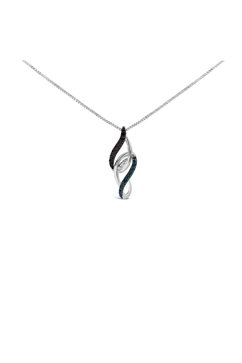 Sterling Silver 1/4 Cttw Black Blue White Diamond Linear Swirl Pendant Necklace, Main, color, Silver