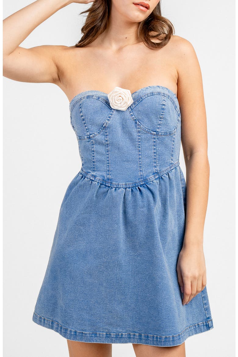 Strapless Denim Minidress, Alternate, color, DENIM