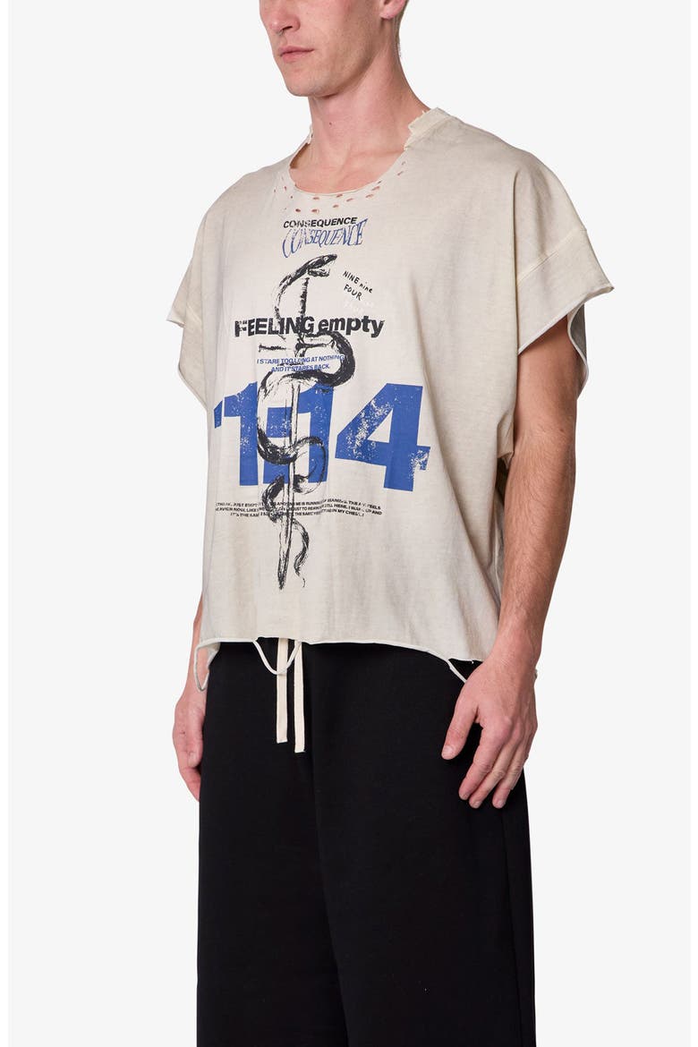 Sleeveless Distressed Graphic Cutoff T-Shirt, Alternate, color, OFF WHITE