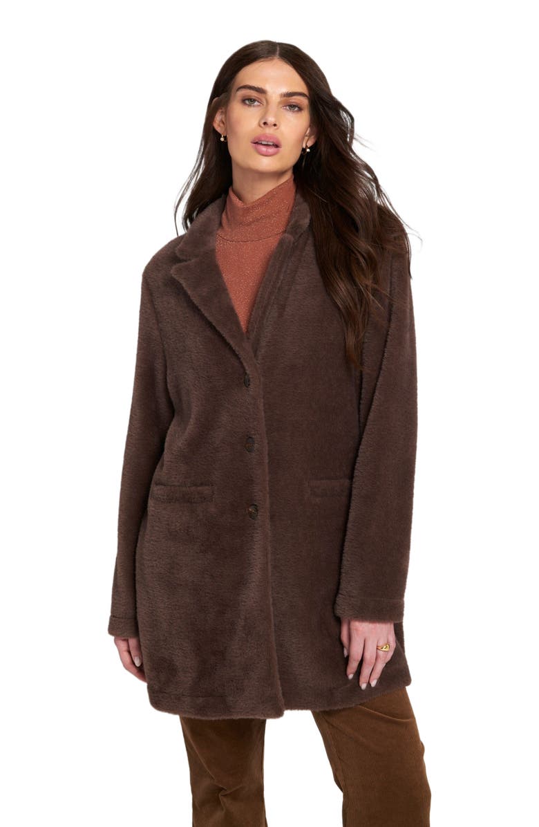 ELLE Collection Fuzzy Knit Coat Teddy, Alternate, color, Chocolate