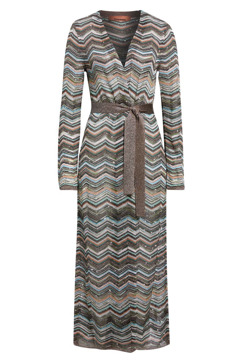 Belted Sequin Metallic Zigzag Stripe Maxi Cardigan, Main, color, SMSPO