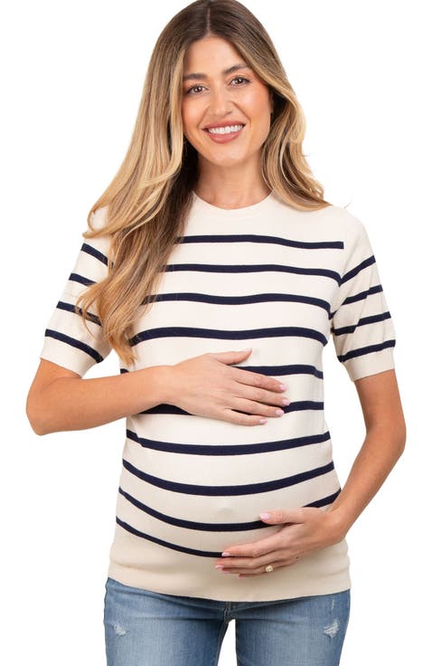 Striped Knit Short Sleeve Top