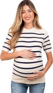 PinkBlush Striped Knit Short Sleeve Top