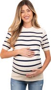 PinkBlush Striped Knit Short Sleeve Top