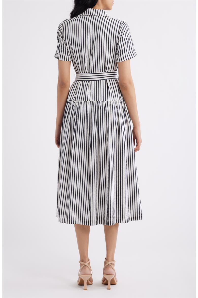 Stripe Tie Waist Midi Shirtdress, Alternate, color, IVORY BLACK