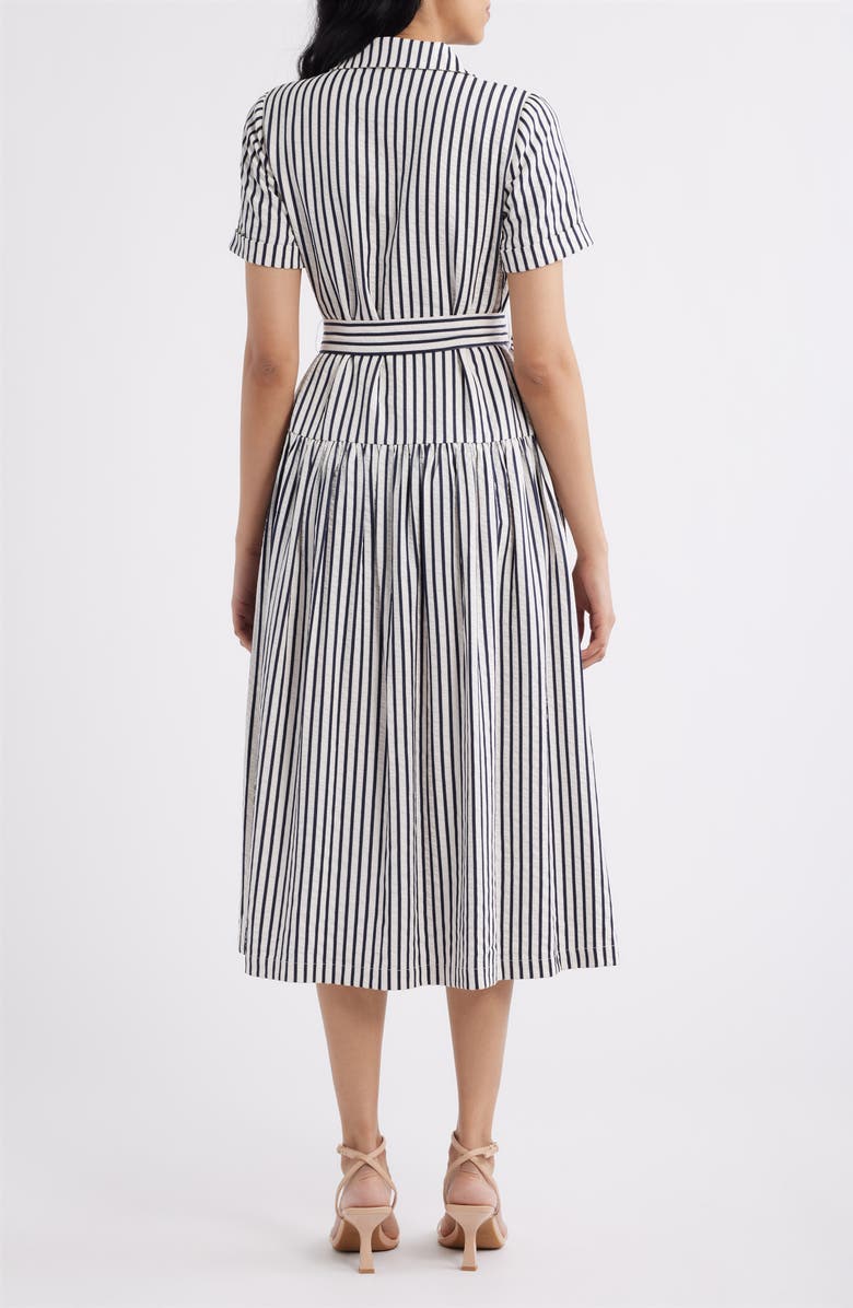 Julia Jordan Stripe Tie Waist Midi Shirtdress, Alternate, color, Ivory Black